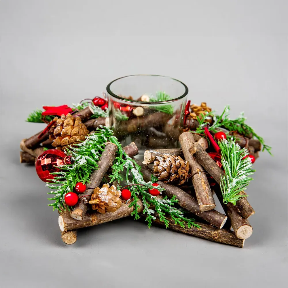 Twig Star Candle Holder - Red