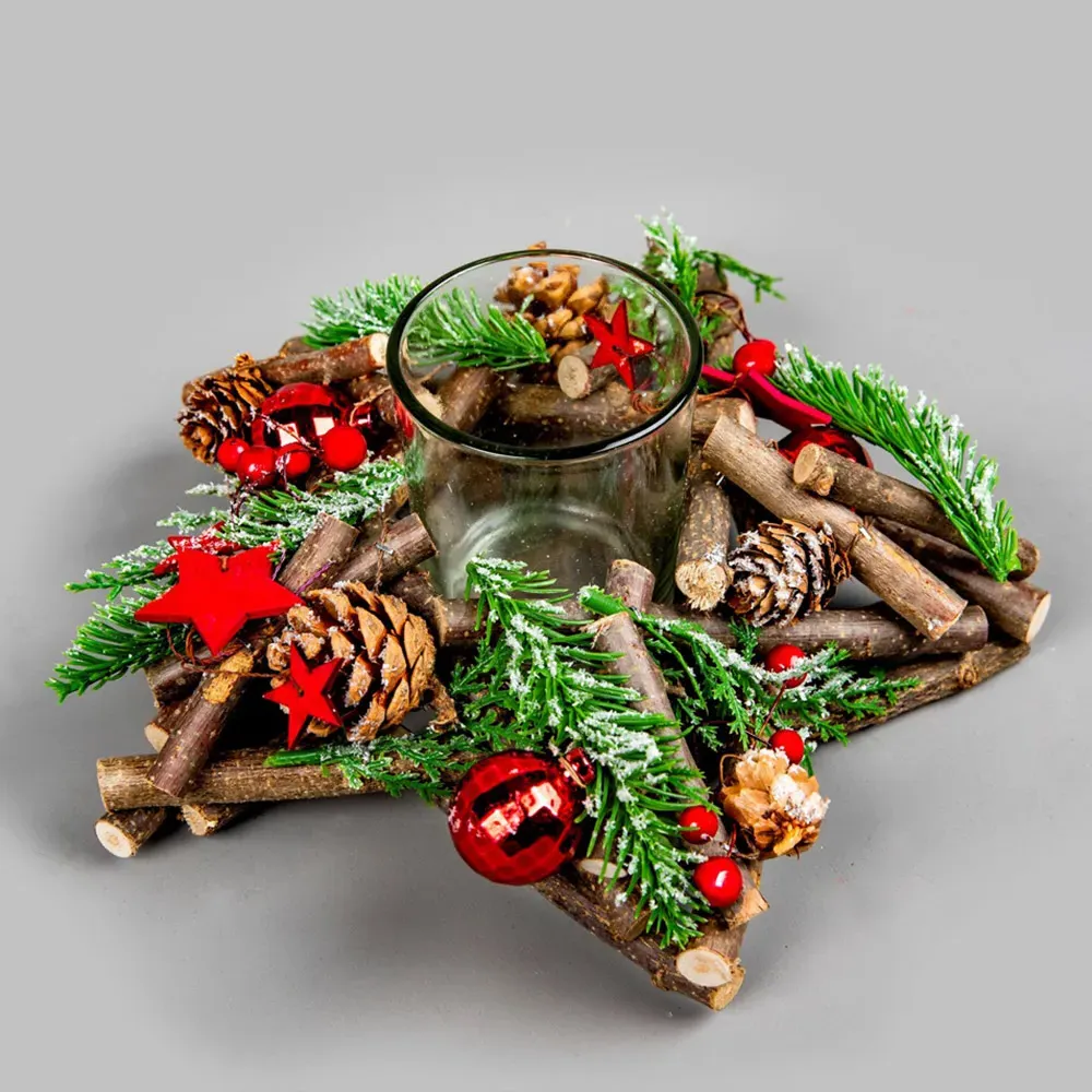 Twig Star Candle Holder - Red