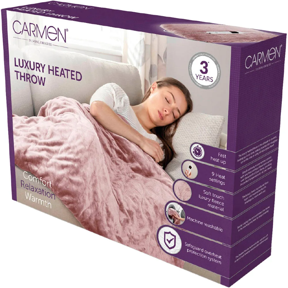Carmen Fleece Electric Heated Throw Blanket - Pink