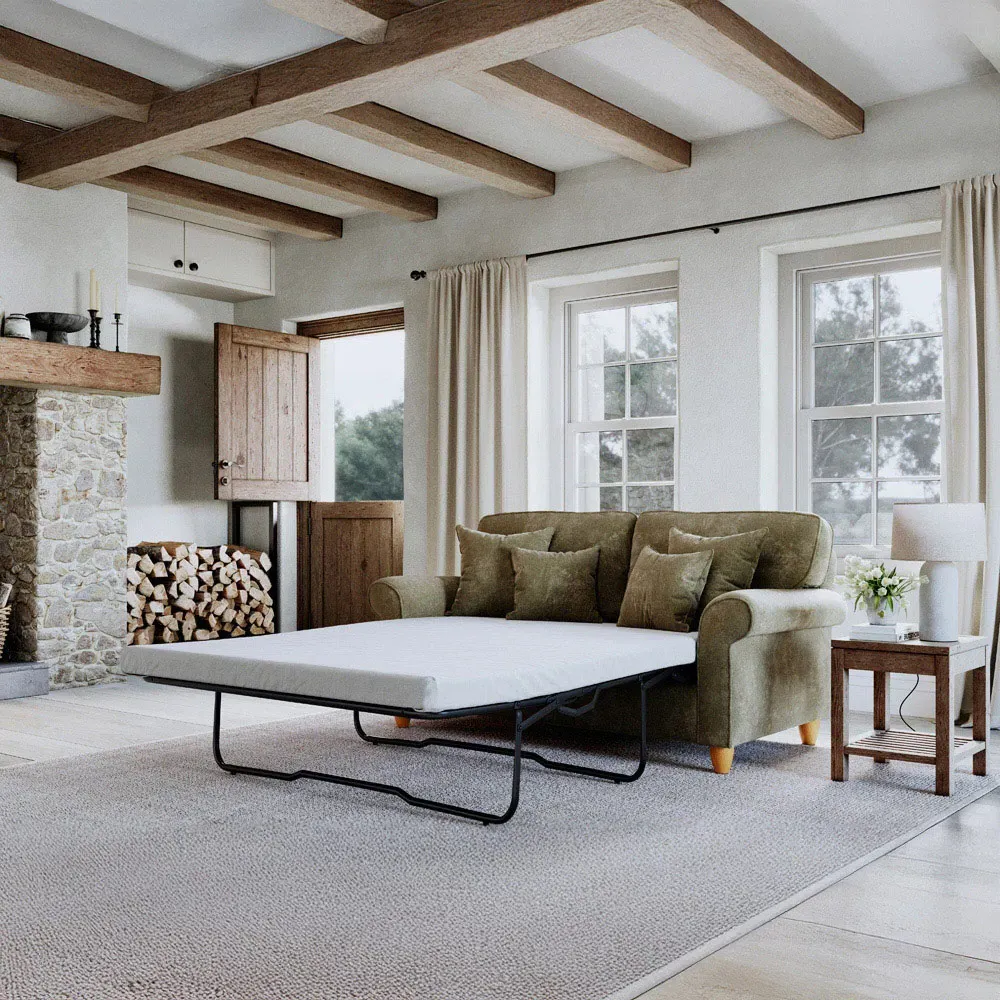 2-Seater Sofa Bed - Green, Chenille