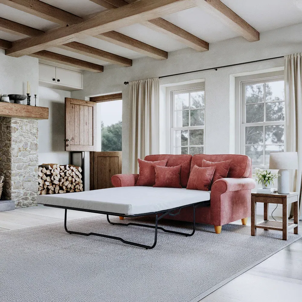 2-Seater Sofa Bed - Red, Chenille