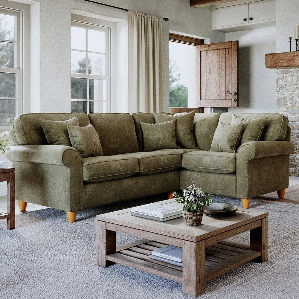 3-Seater Left Hand Corner Sofa - Green, Chenille image