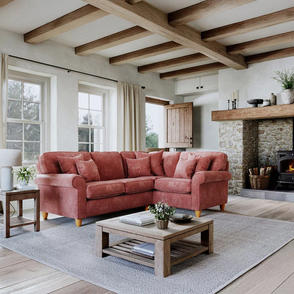 3-Seater Left Hand Corner Sofa - Red, Chenille