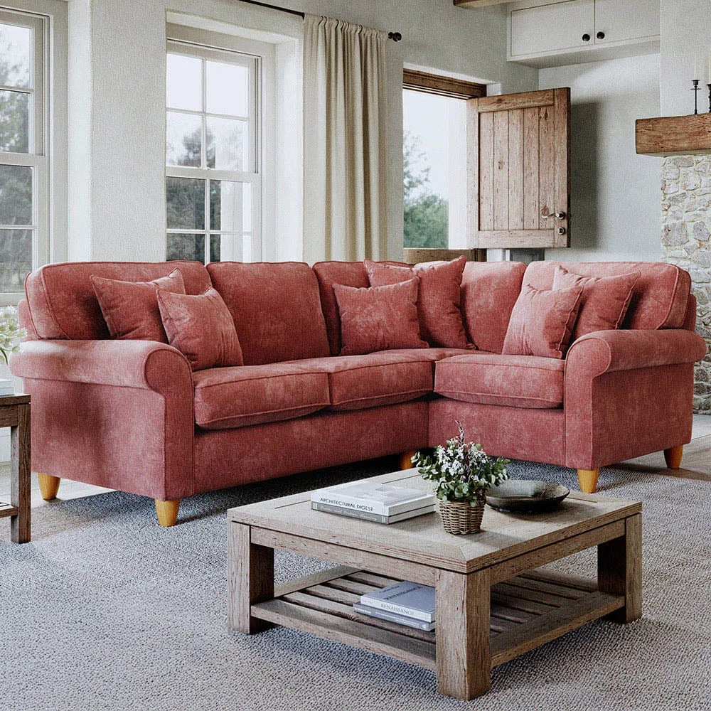 3-Seater Left Hand Corner Sofa - Red, Chenille
