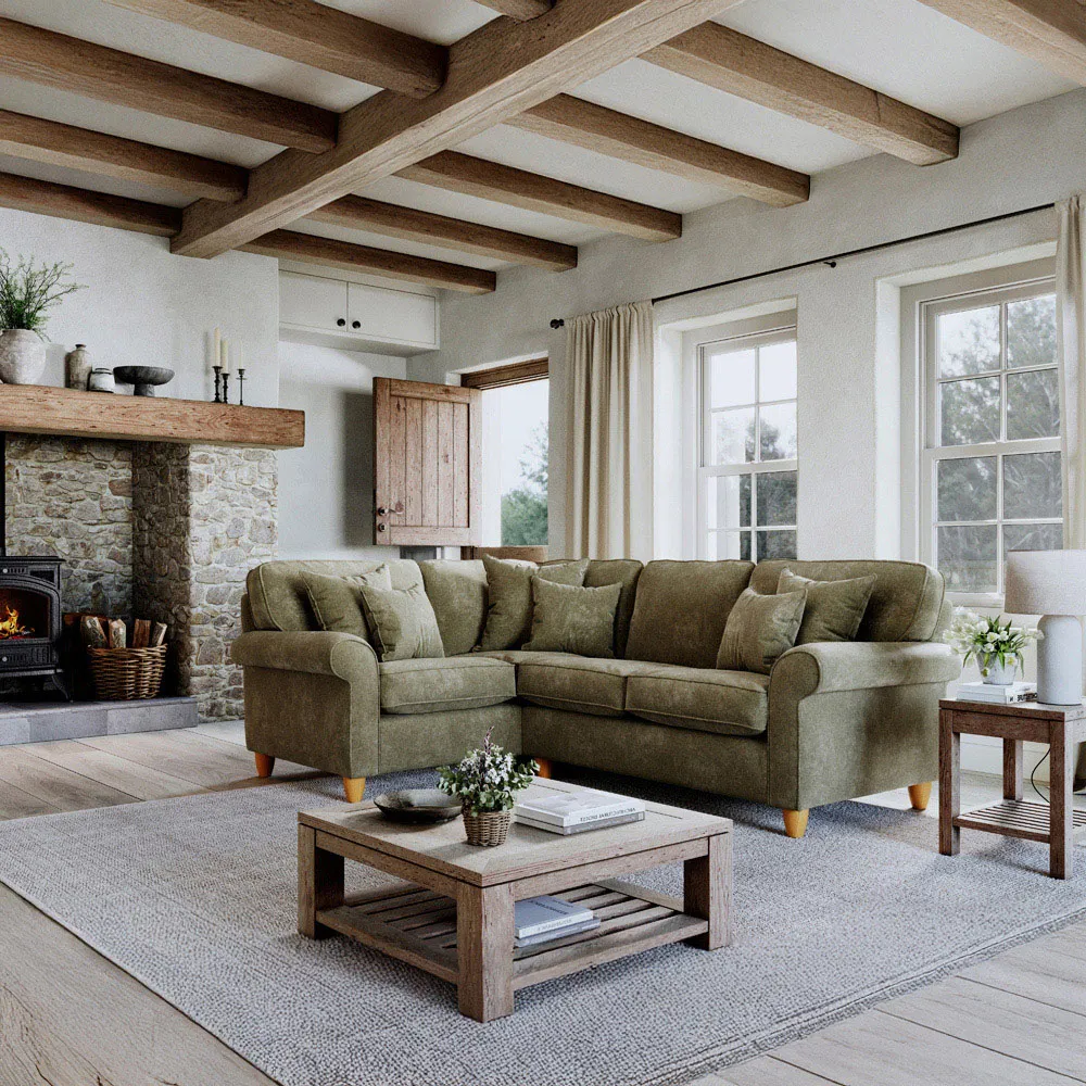 3-Seater Right Hand Corner Sofa - Green, Chenille