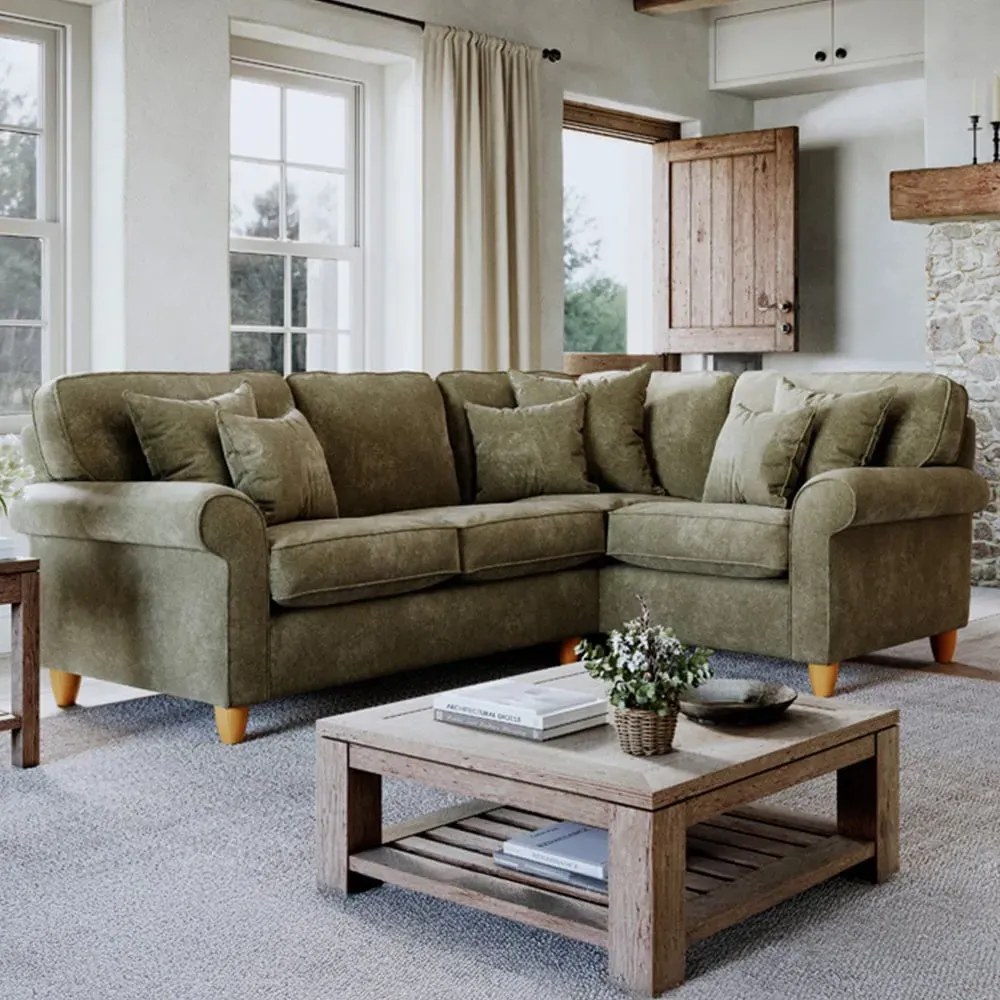3-Seater Right Hand Corner Sofa - Green, Chenille