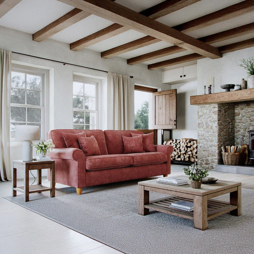 3-Seater Sofa - Red, Chenille