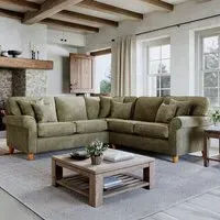 4-Seater Left Hand Corner Sofa - Green, Chenille