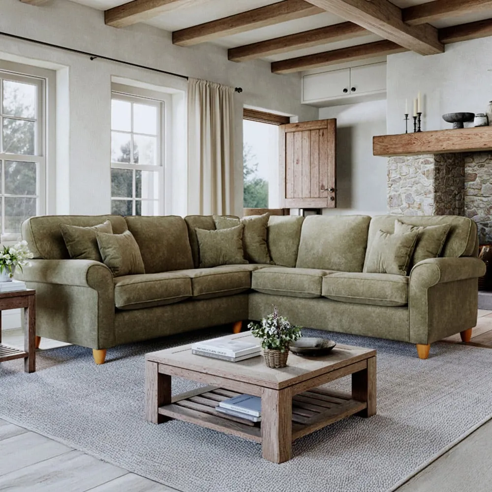 4-Seater Left Hand Corner Sofa - Green, Chenille