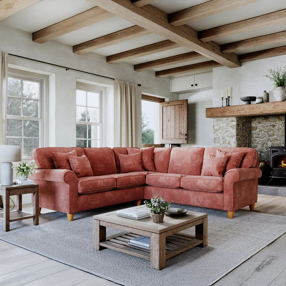 4-Seater Left Hand Corner Sofa - Red, Chenille