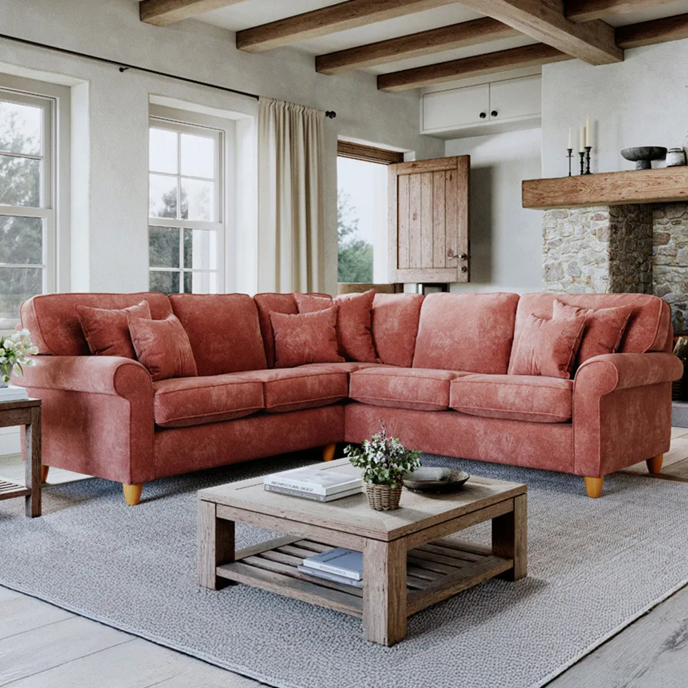 4-Seater Left Hand Corner Sofa - Red, Chenille
