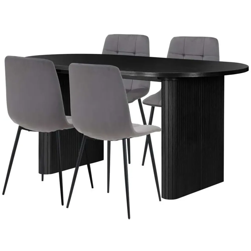 Birlea Axel 4 Seater Oval Fluted Dining Set - Black
