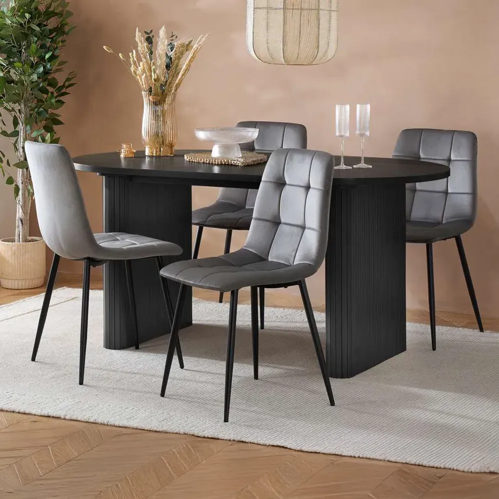 Birlea Axel 4 Seater Oval Fluted Dining Set - Black image