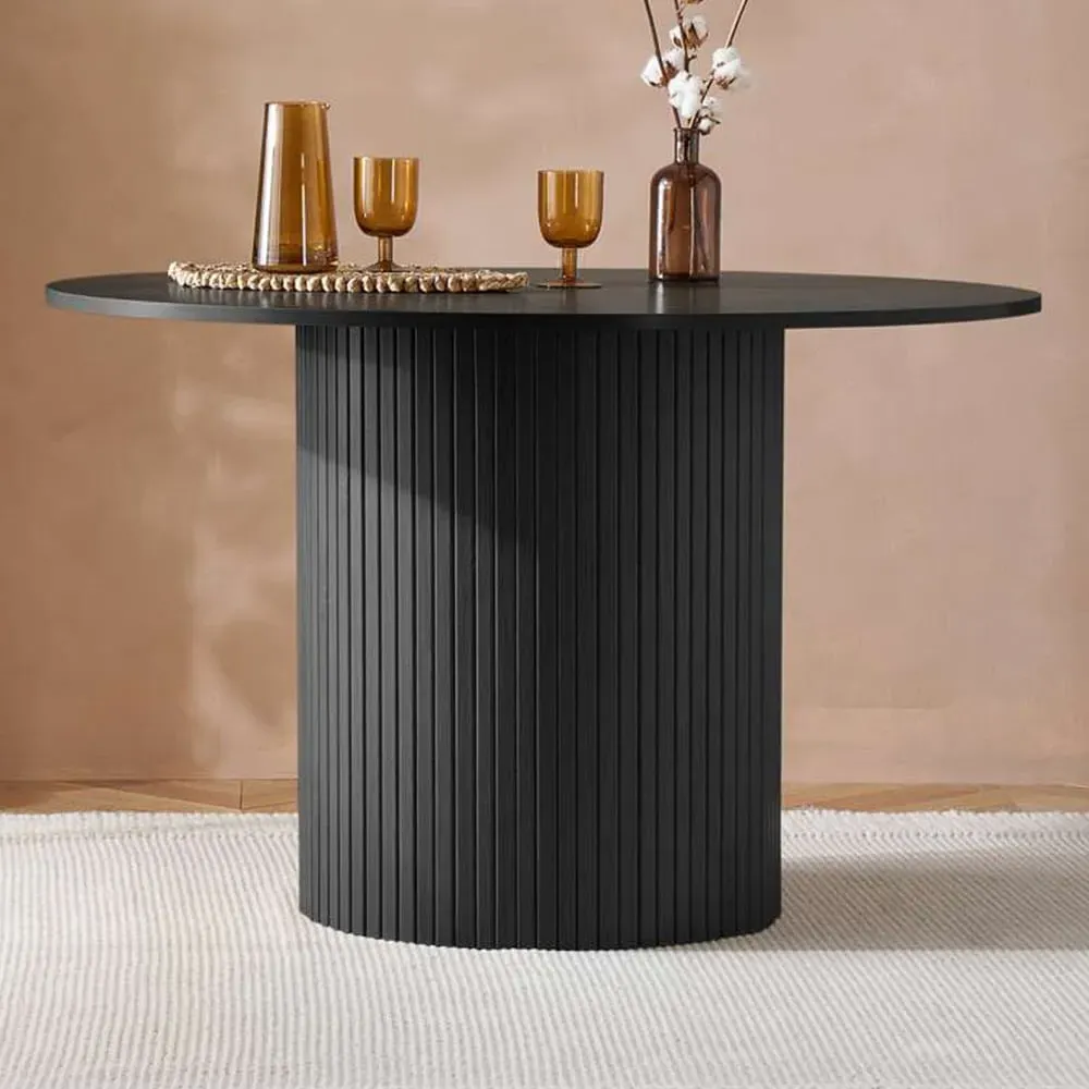 Birlea Axel 4-Seater Round Fluted Dining Table - Black, MDF