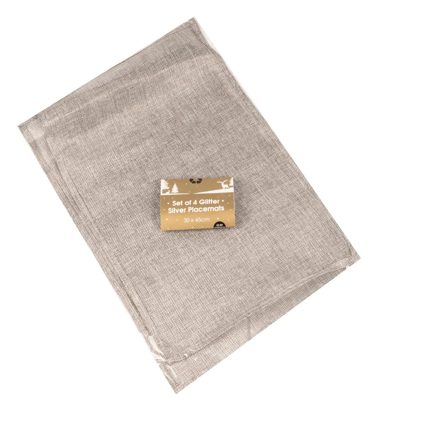 Pack of 4 Christmas Woven Glitter Place Mats - Red, Silver image