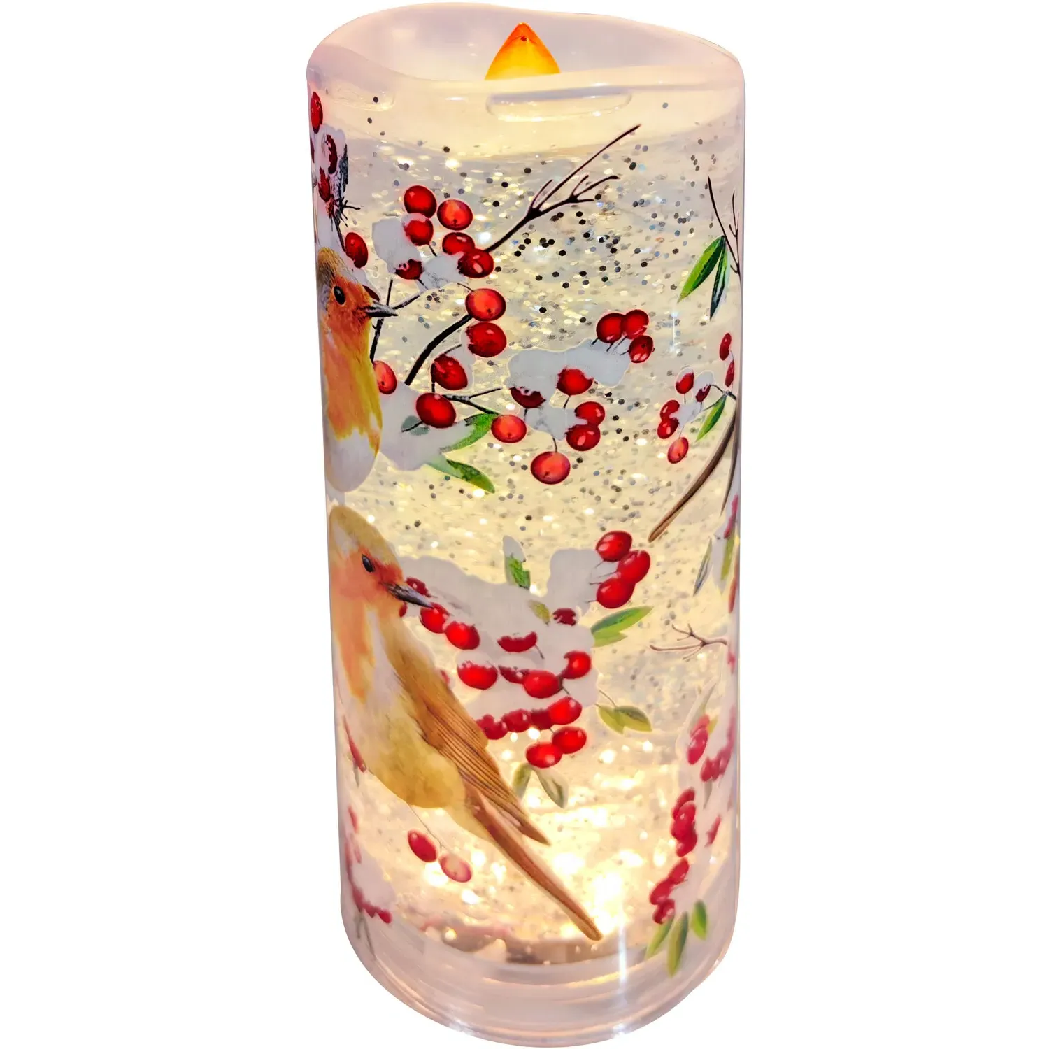 Robin Glitter Spinning LED Candle - Multicolour