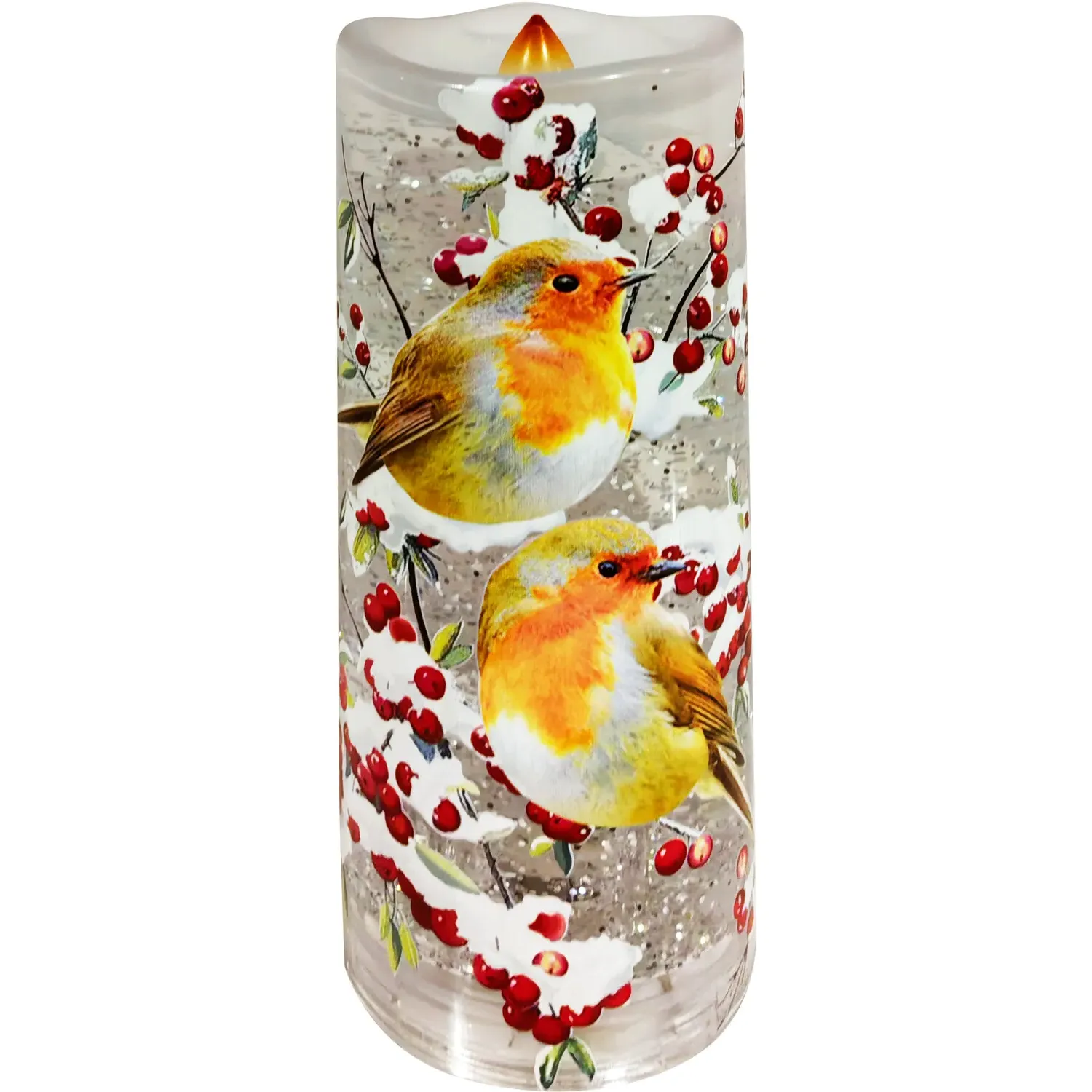 Robin Glitter Spinning LED Candle - Multicolour