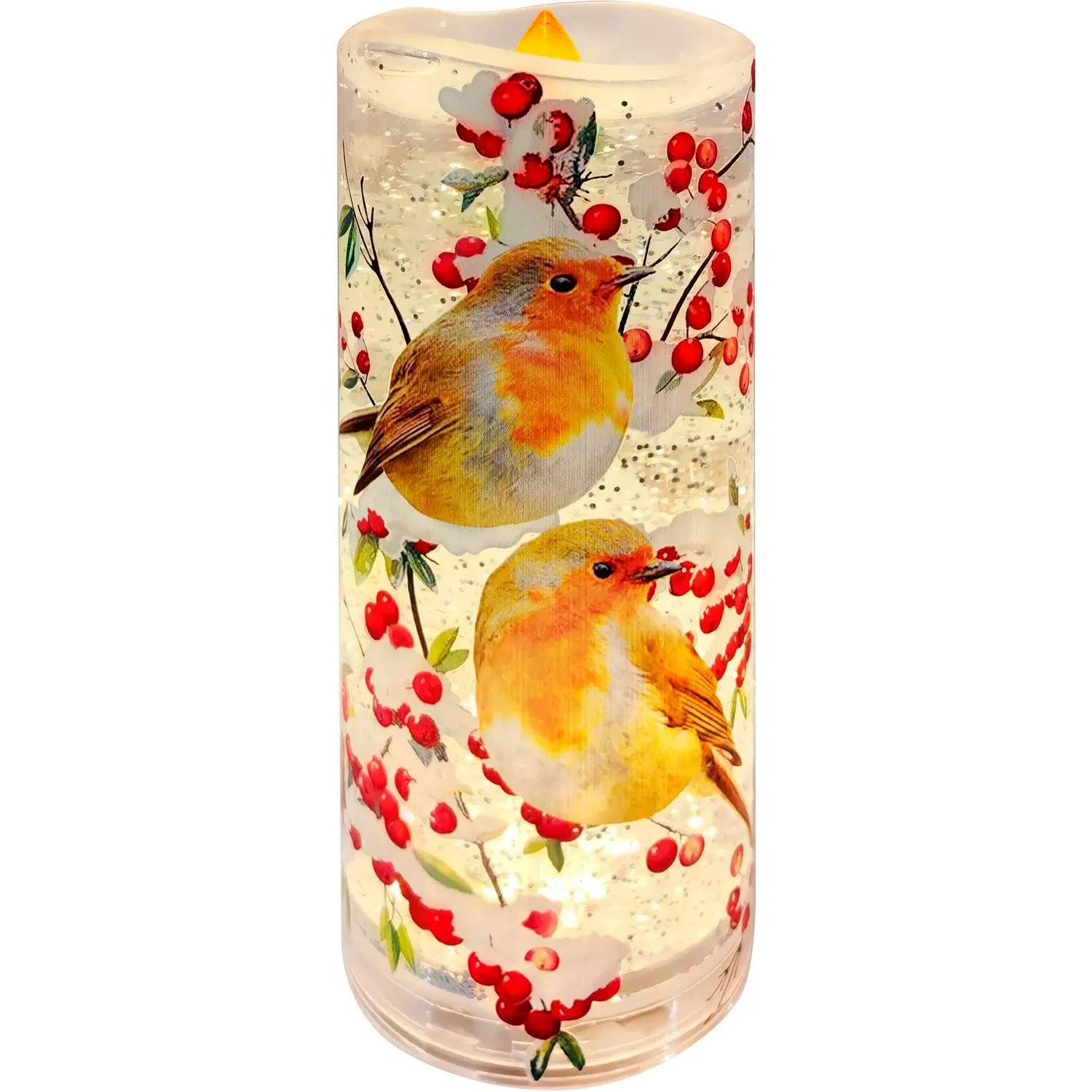 Robin Glitter Spinning LED Candle - Multicolour image