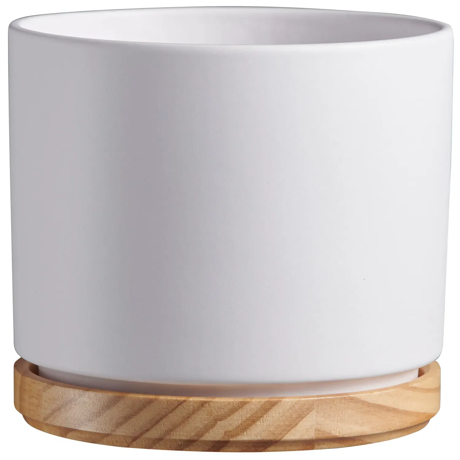 Oslo Pot with Wood Base - White