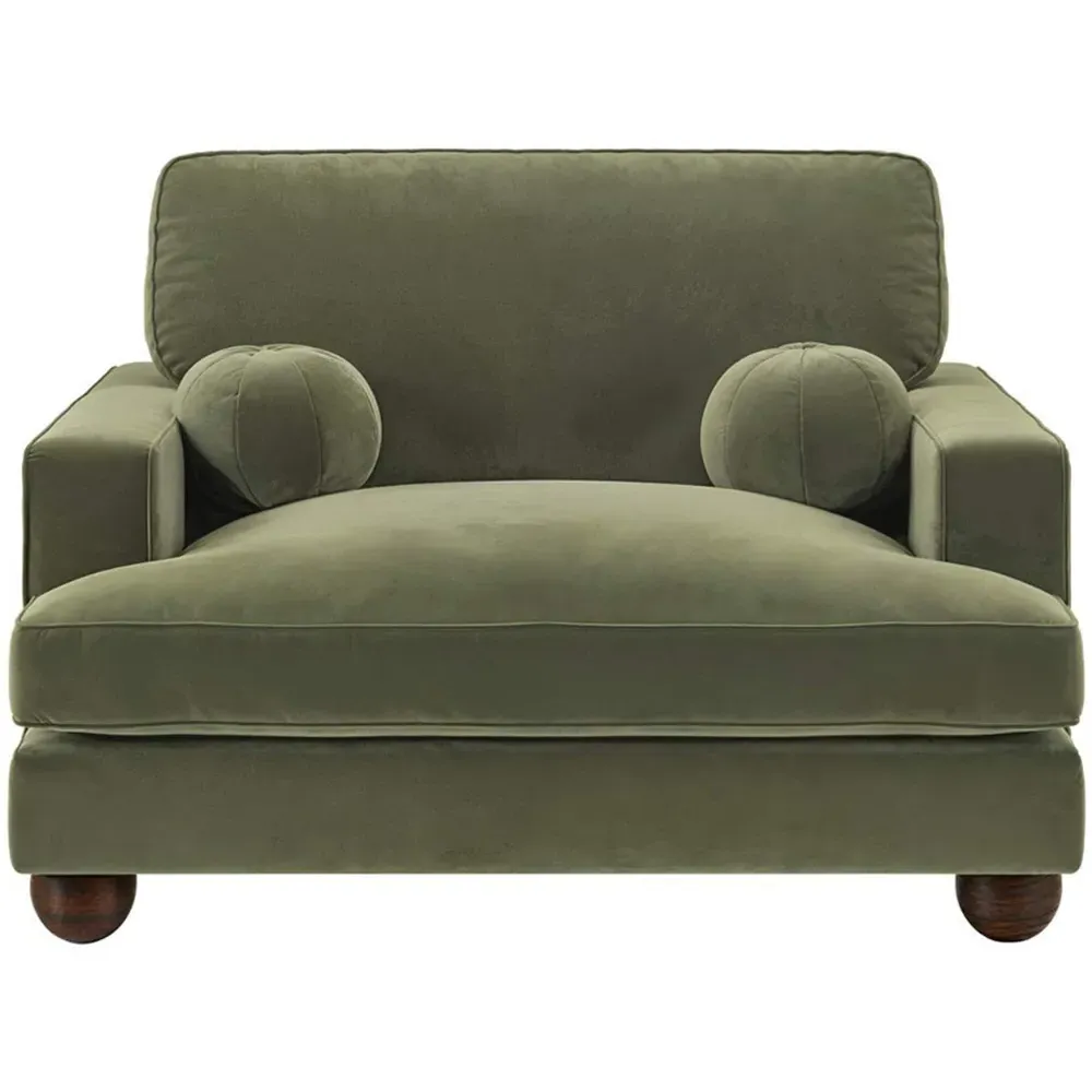 Addison 2-Seater Loveseat Sofa with Ball Feet - Green, Velvet