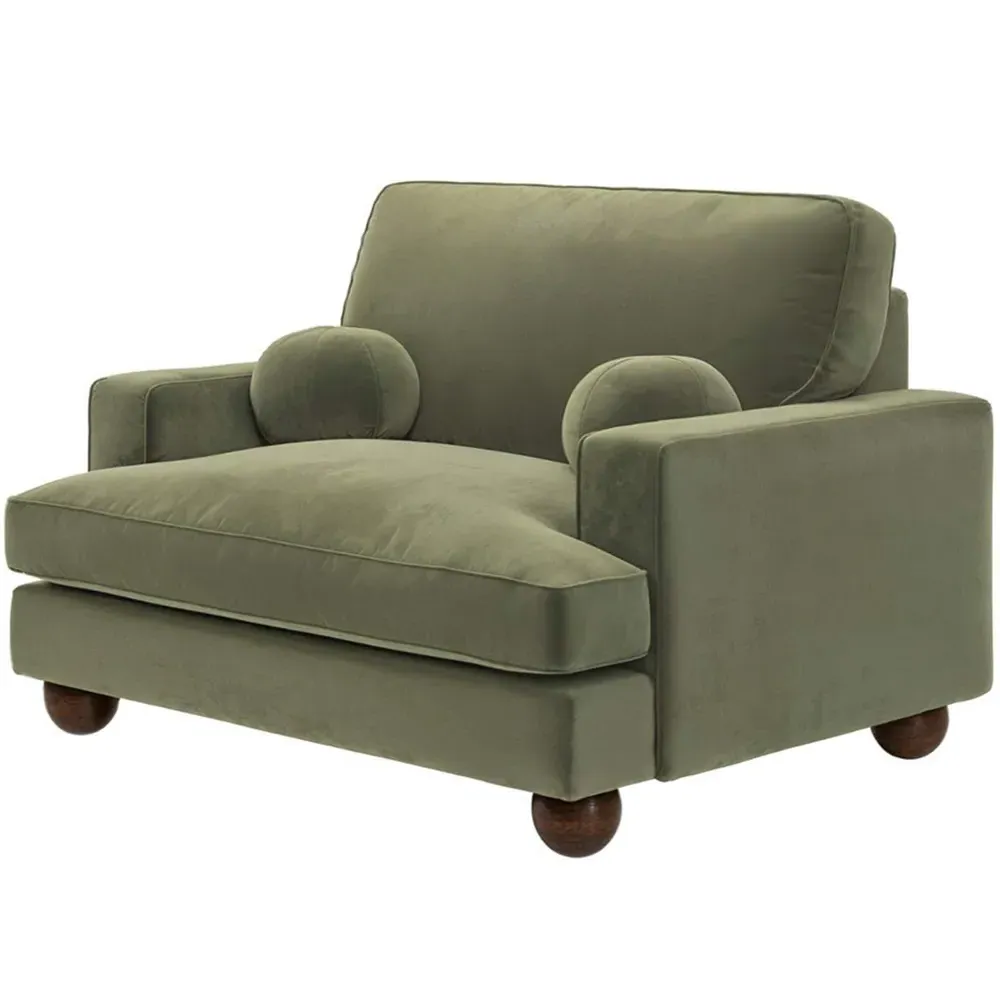 Addison 2-Seater Loveseat Sofa with Ball Feet - Green, Velvet