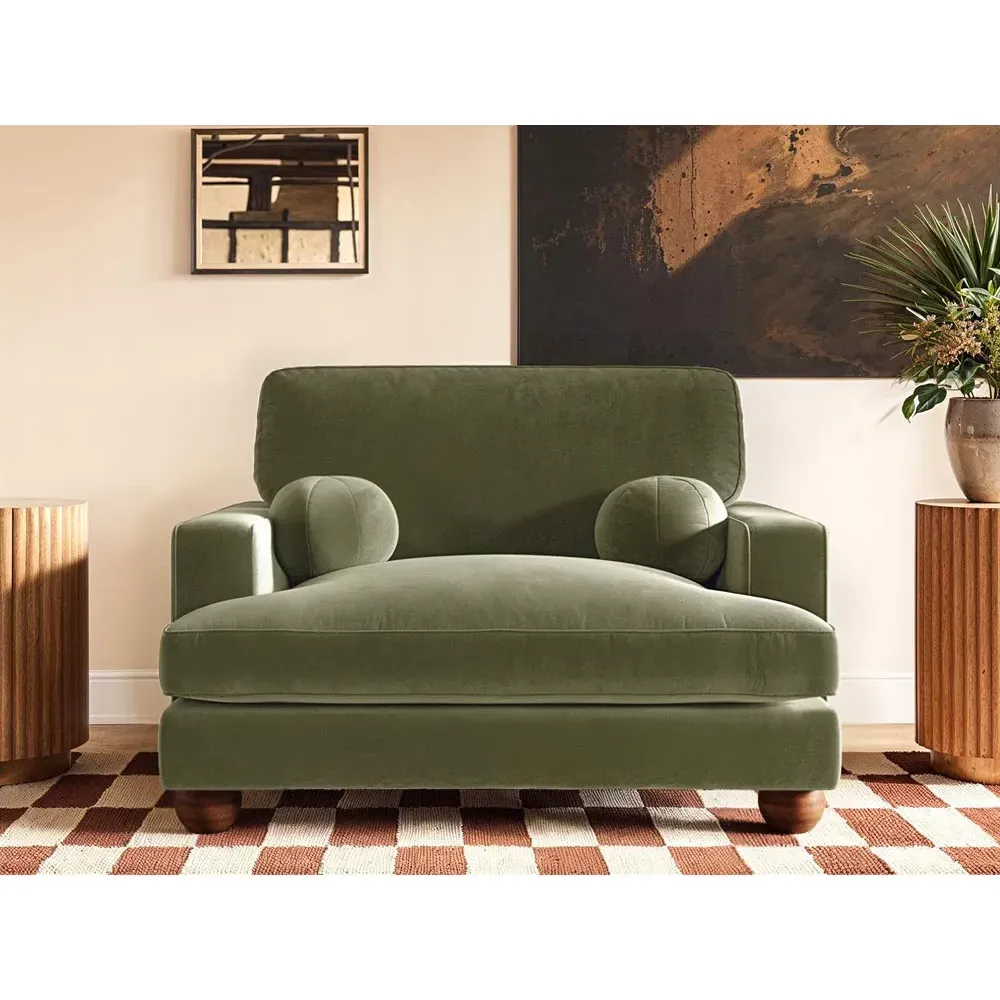 Addison 2-Seater Loveseat Sofa with Ball Feet - Green, Velvet