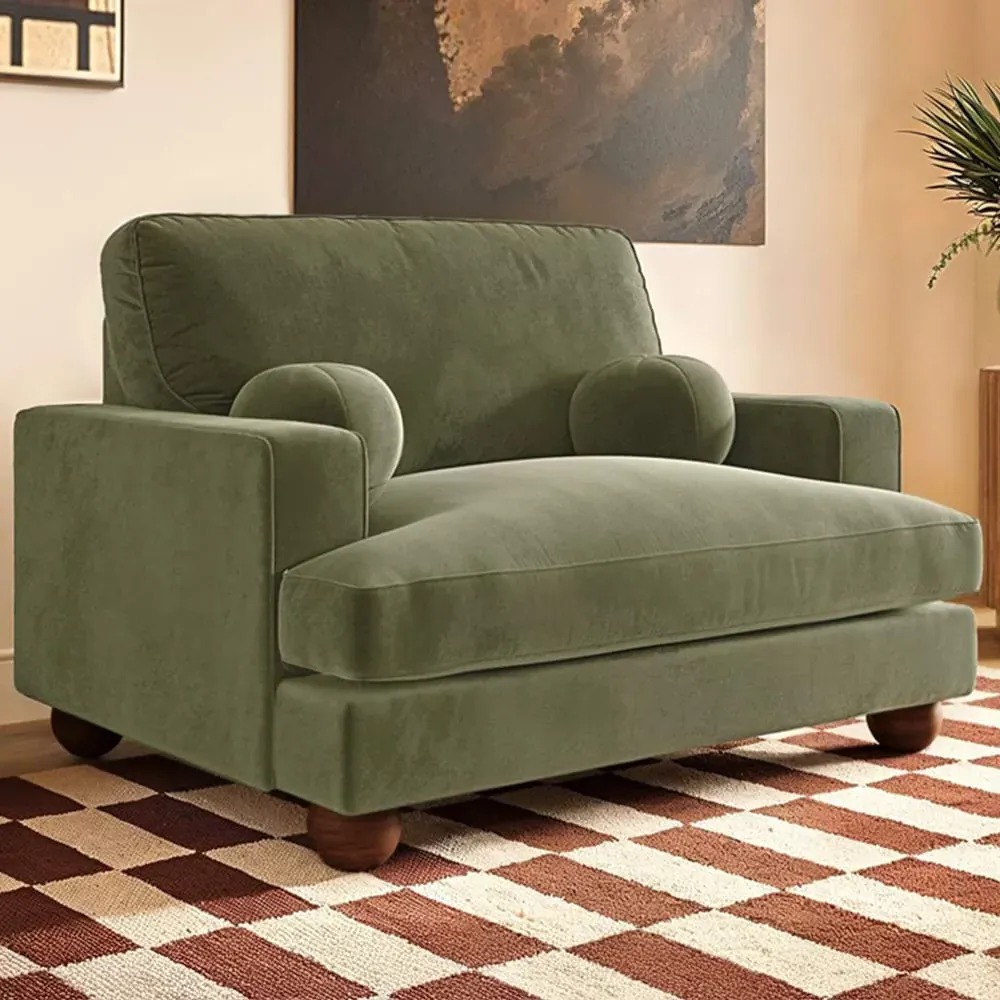 Addison 2-Seater Loveseat Sofa with Ball Feet - Green, Velvet image