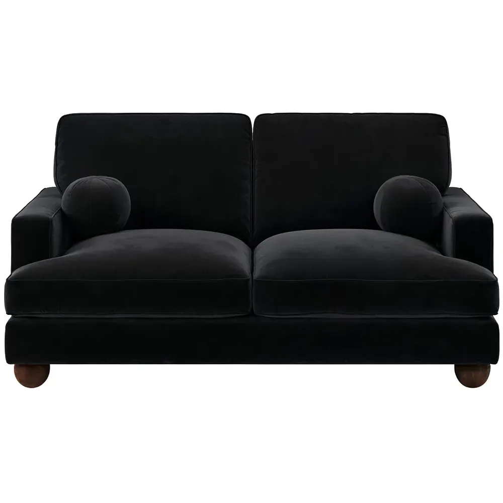 Addison 2-Seater Sofa with Ball Feet - Black, Velvet