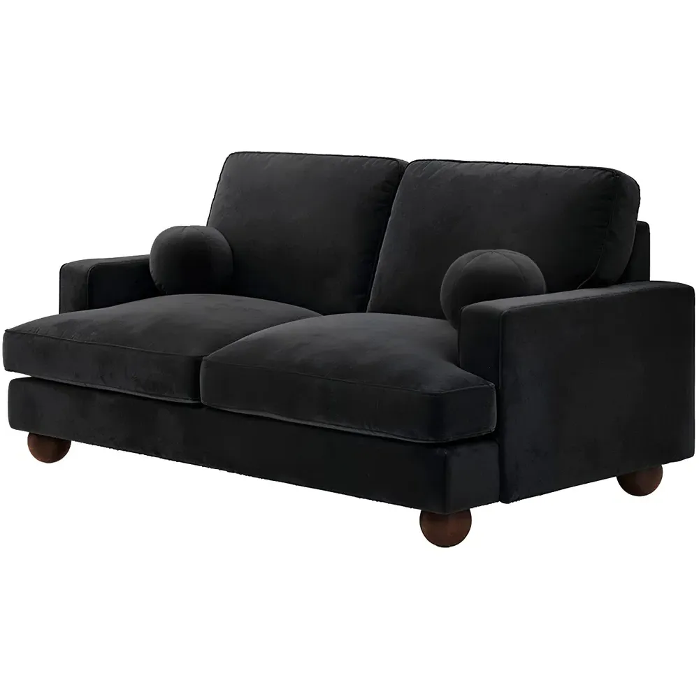 Addison 2-Seater Sofa with Ball Feet - Black, Velvet