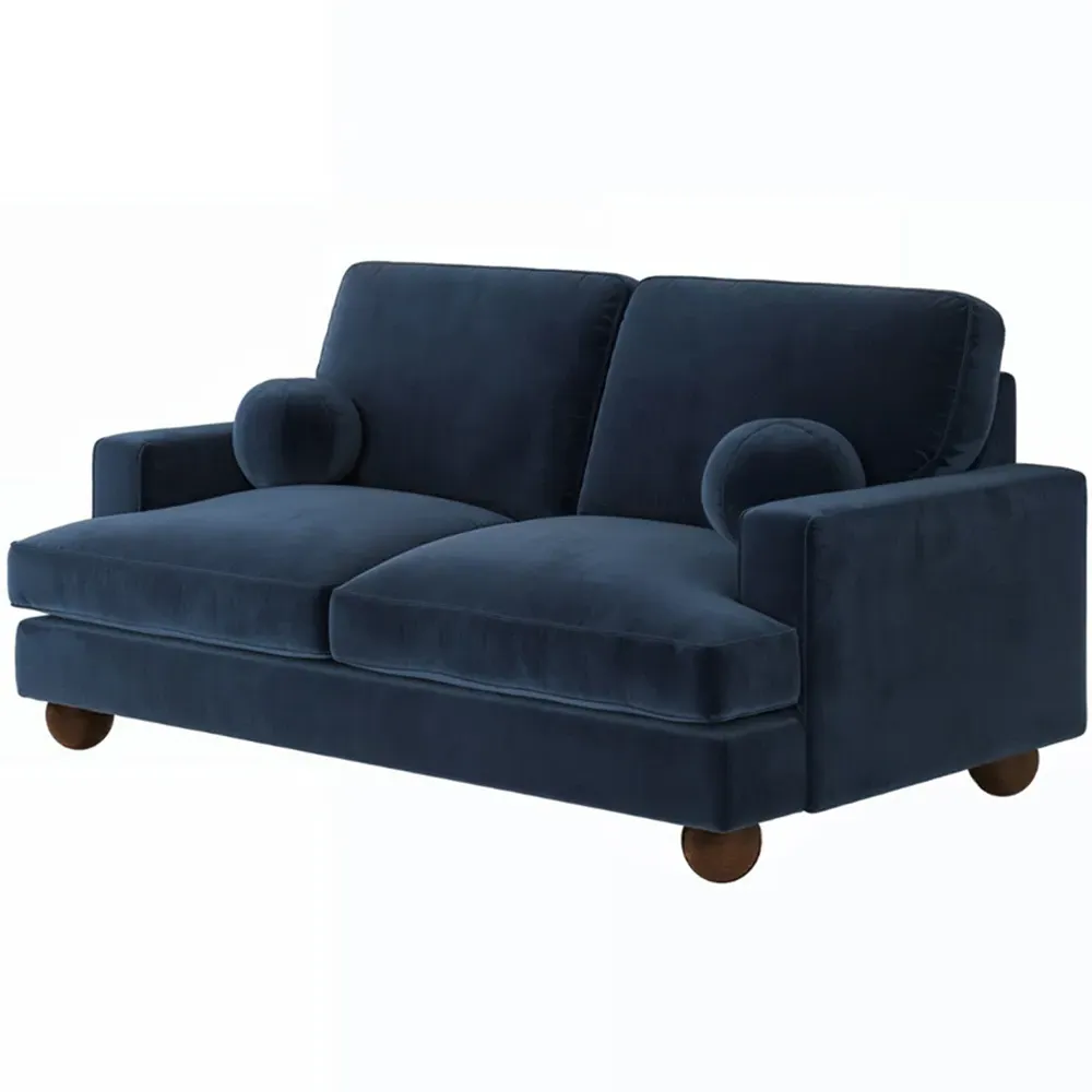 Addison 2-Seater Sofa with Ball Feet - Blue, Velvet