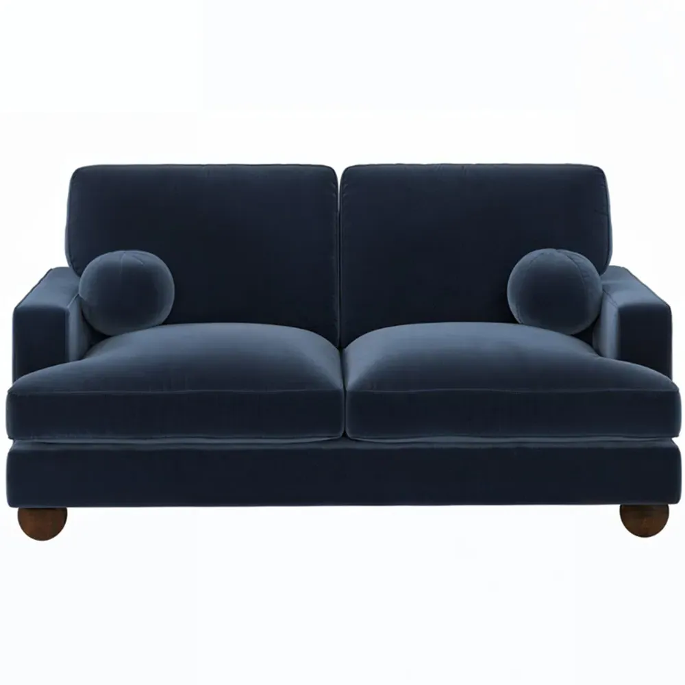 Addison 2-Seater Sofa with Ball Feet - Blue, Velvet