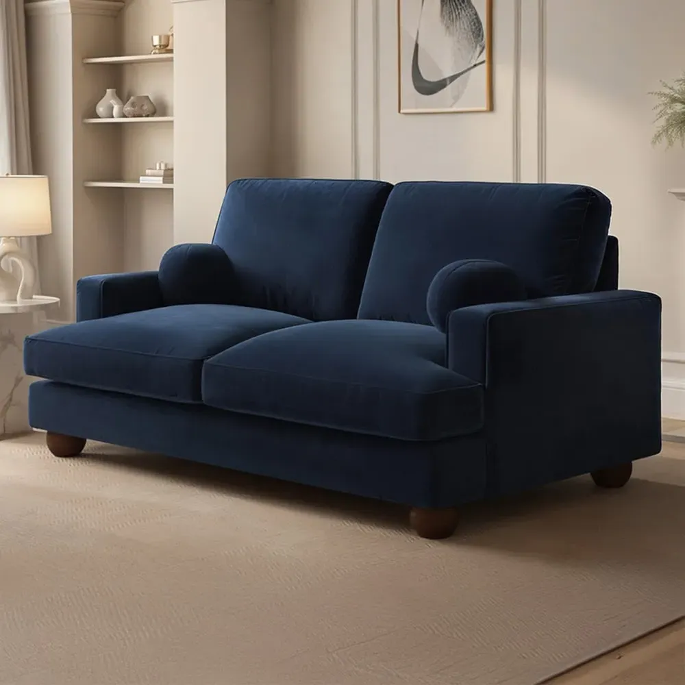 Addison 2-Seater Sofa with Ball Feet - Blue, Velvet image