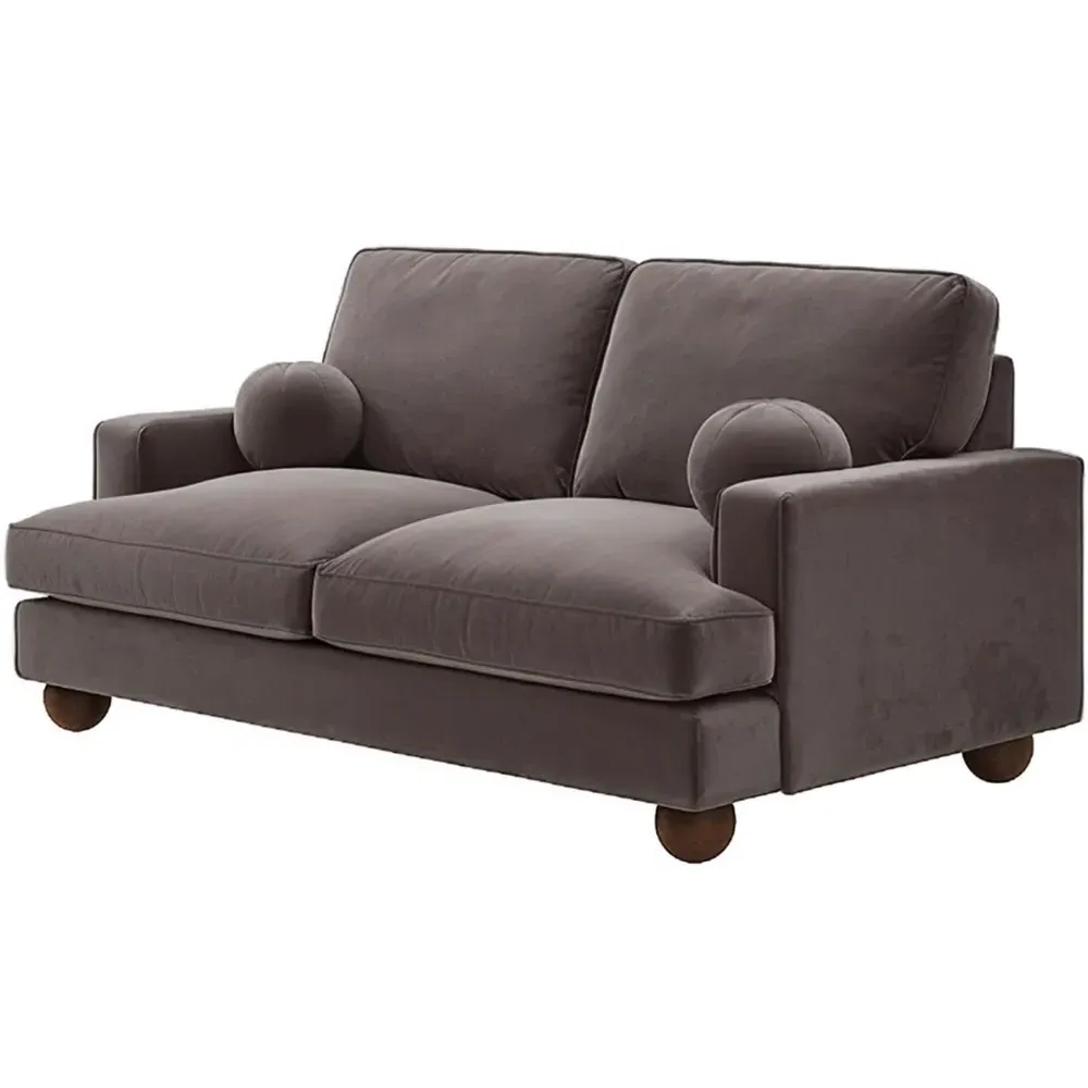 Addison 2-Seater Sofa with Ball Feet - Brown, Velvet