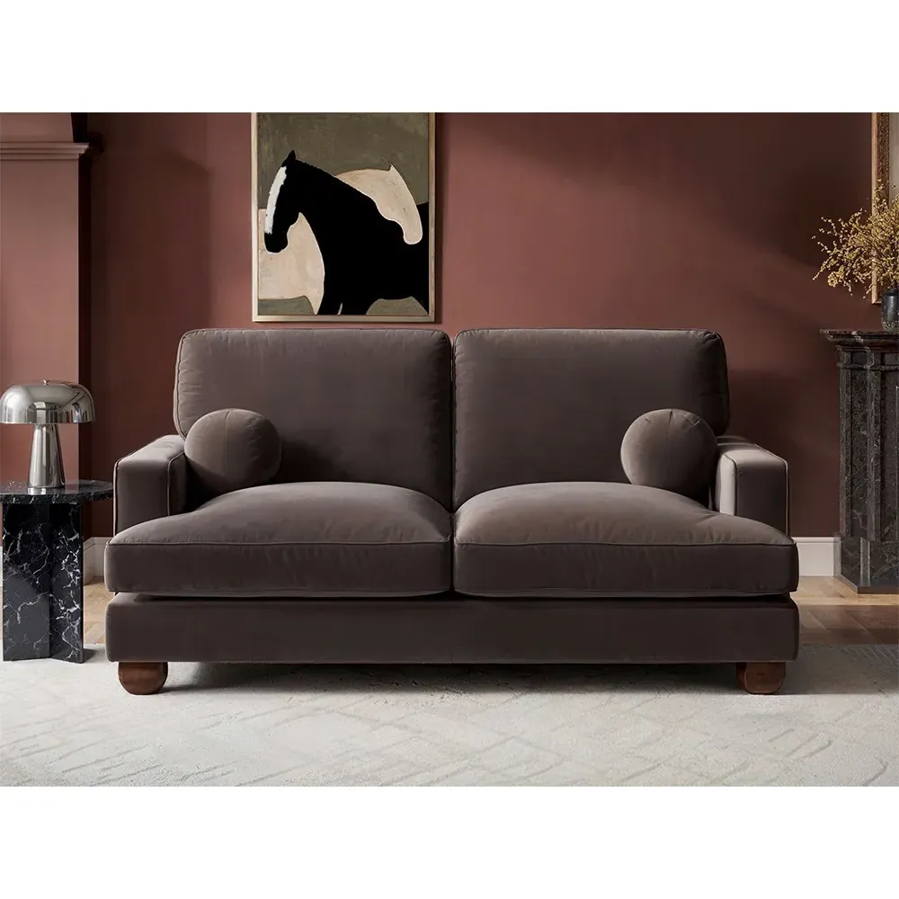 Addison 2-Seater Sofa with Ball Feet - Brown, Velvet