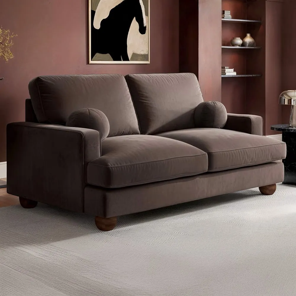 Addison 2-Seater Sofa with Ball Feet - Brown, Velvet image