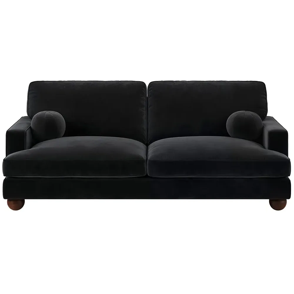 Addison 3-Seater Sofa with Ball Feet - Black, Velvet