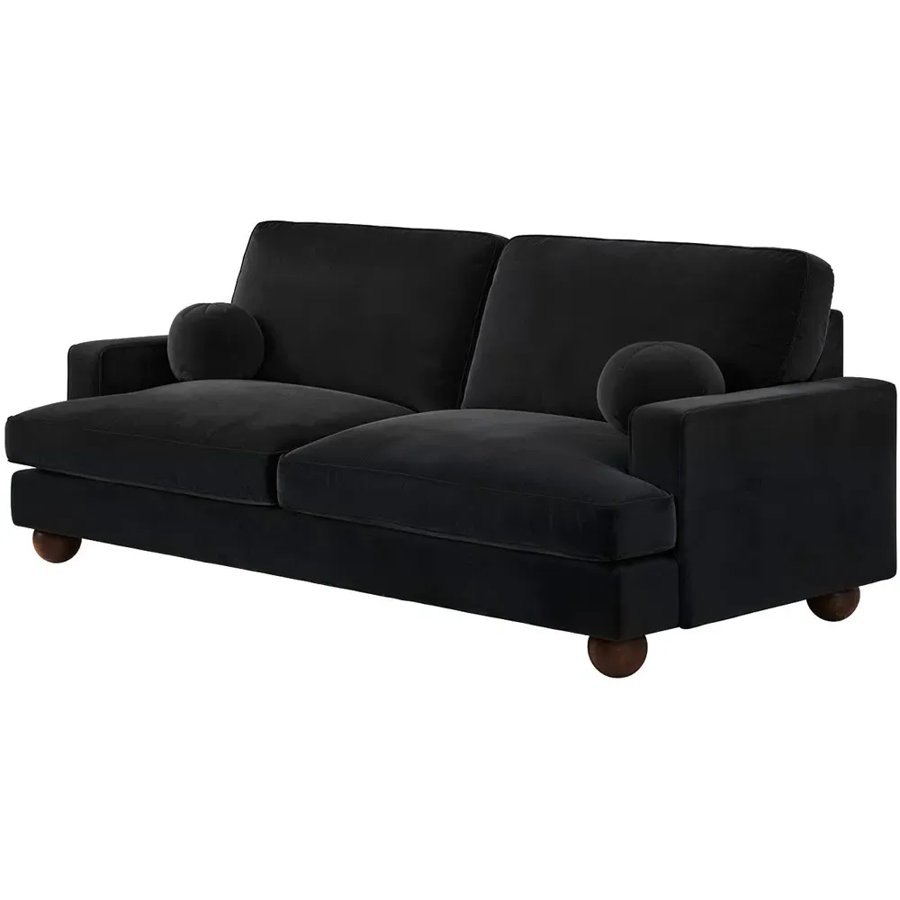 Addison 3-Seater Sofa with Ball Feet - Black, Velvet