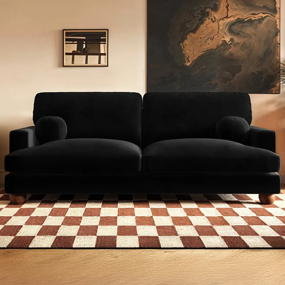 Addison 3-Seater Sofa with Ball Feet - Black, Velvet