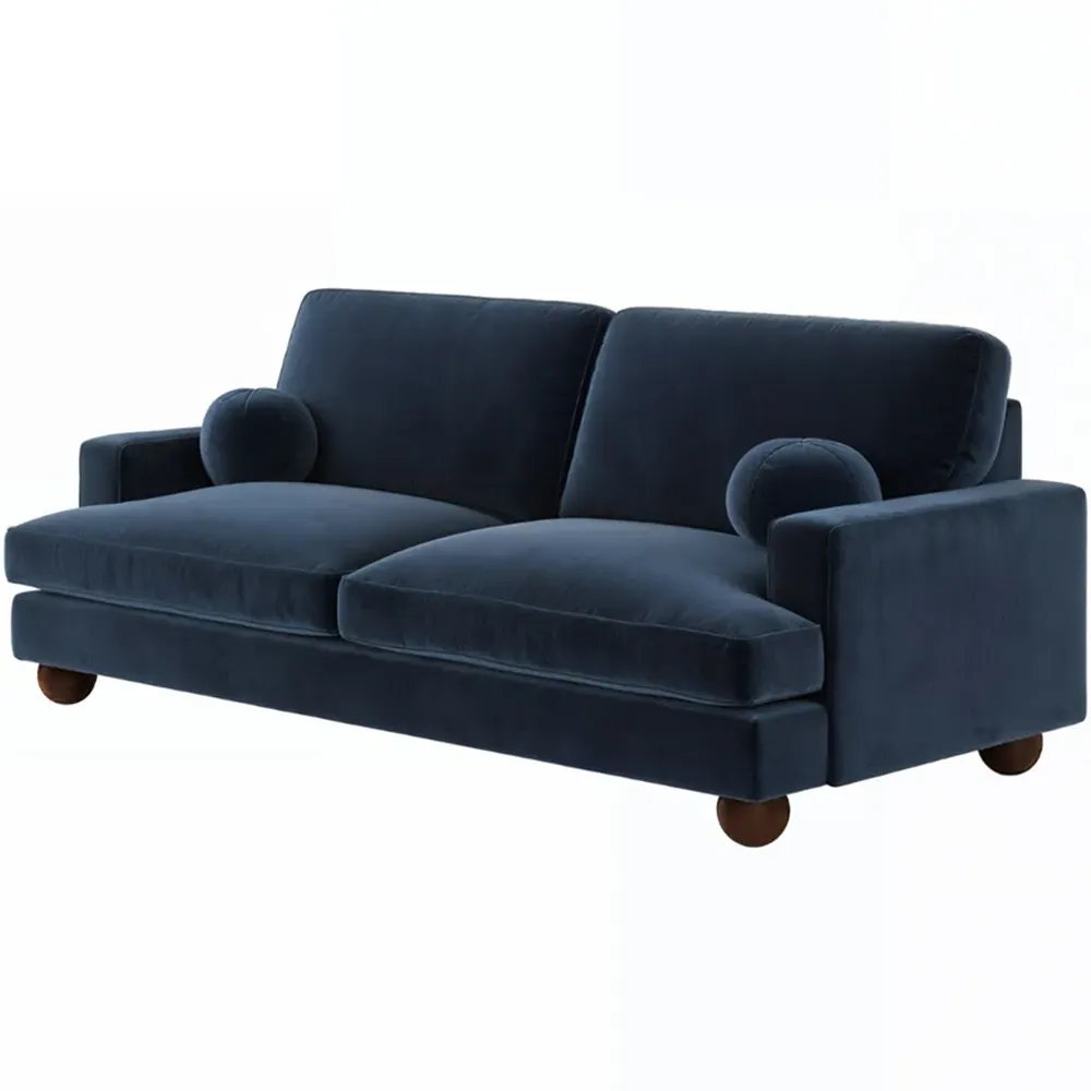 Addison 3-Seater Sofa with Ball Feet - Blue, Velvet