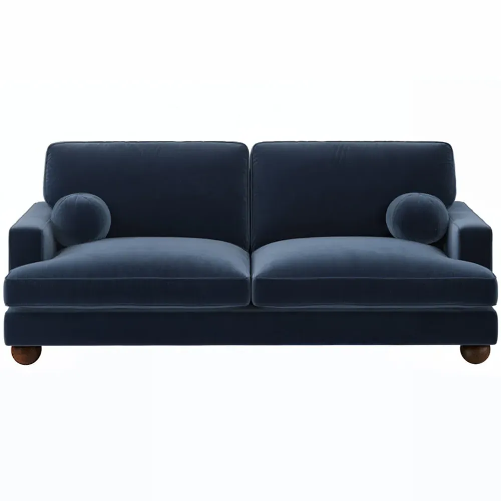 Addison 3-Seater Sofa with Ball Feet - Blue, Velvet
