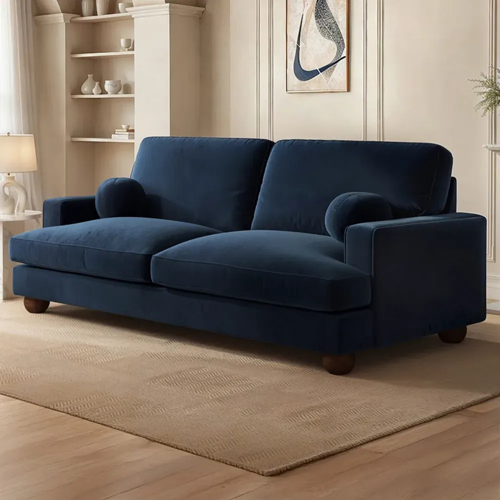 Addison 3-Seater Sofa with Ball Feet - Blue, Velvet