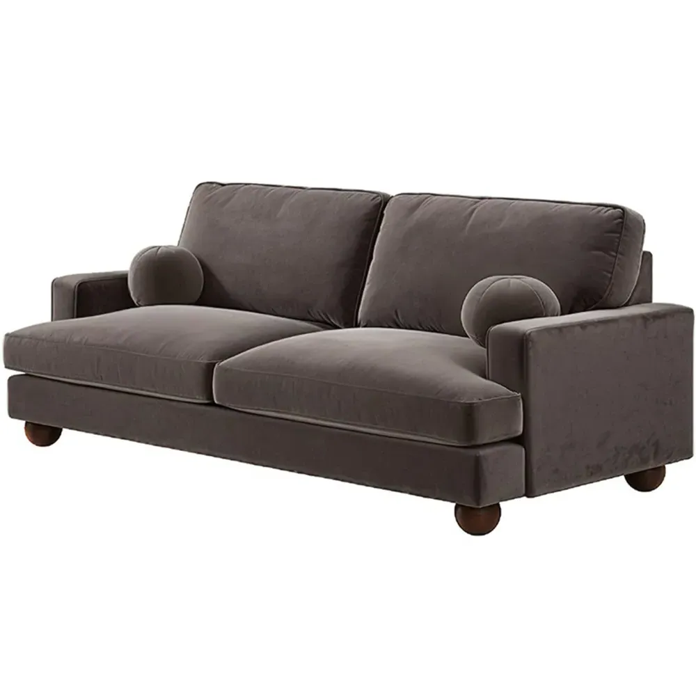Addison 3-Seater Sofa with Ball Feet - Brown, Velvet