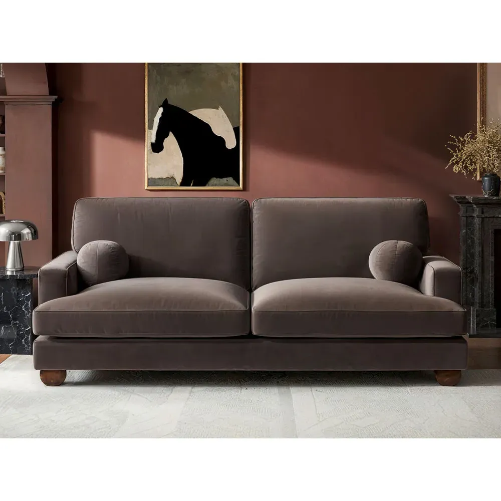 Addison 3-Seater Sofa with Ball Feet - Brown, Velvet