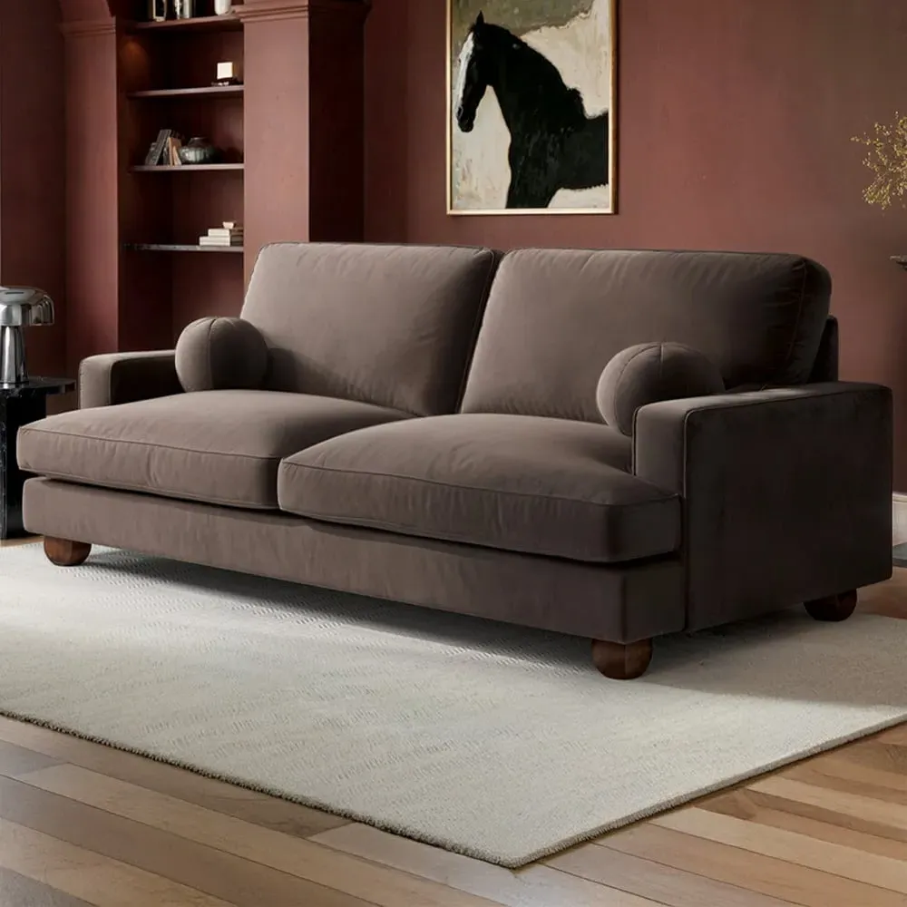 Addison 3-Seater Sofa with Ball Feet - Brown, Velvet