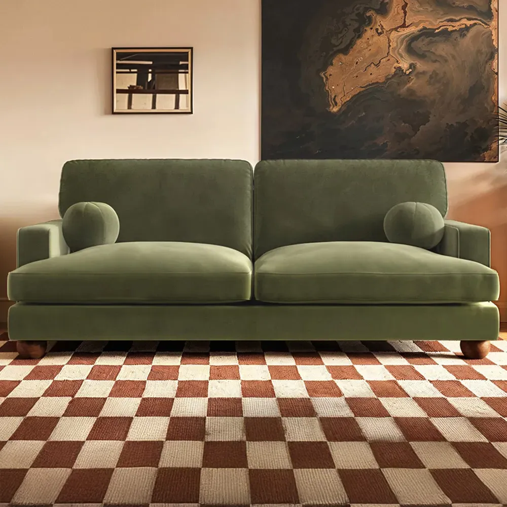 Addison 3-Seater Sofa with Ball Feet - Khaki Green, Velvet