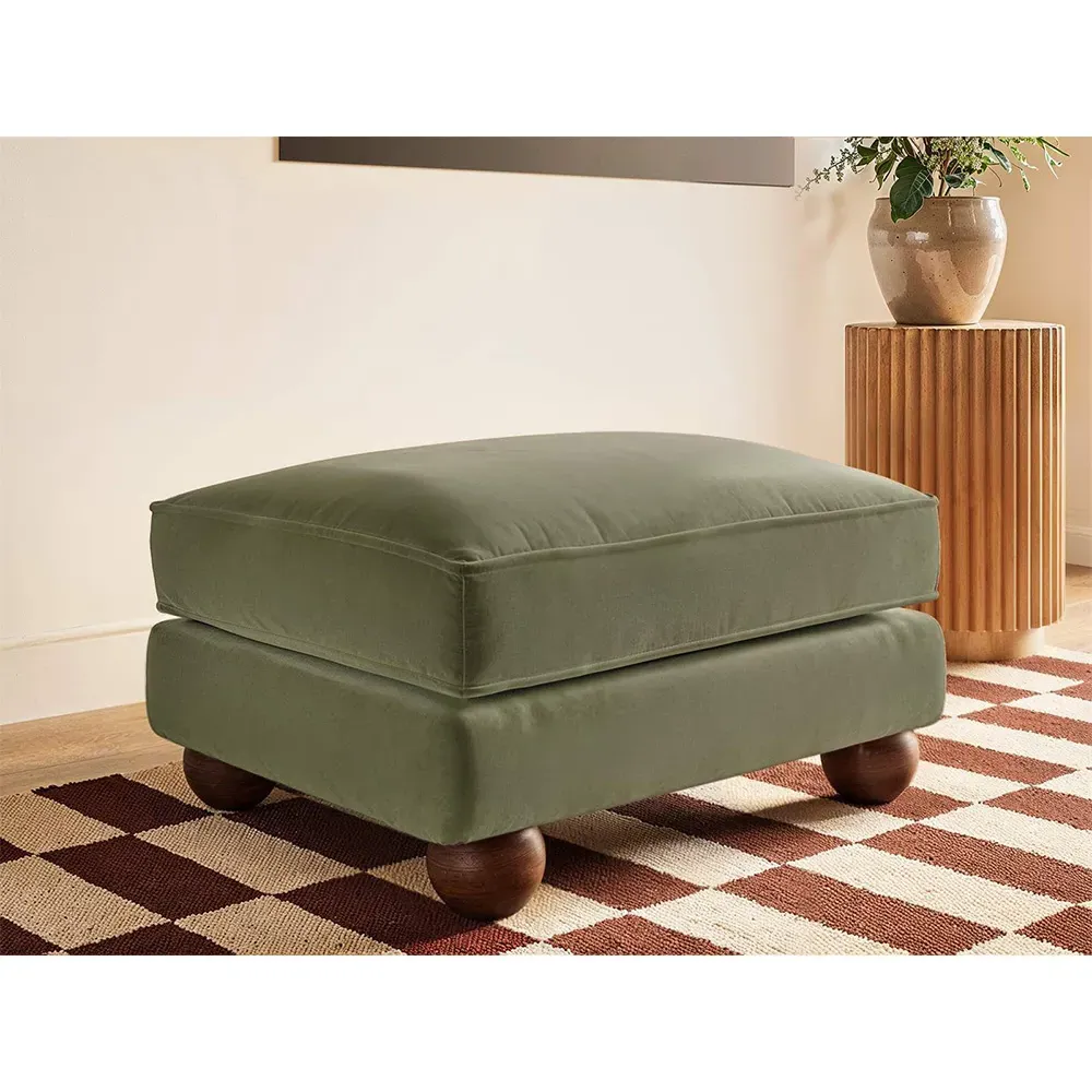 Addison Footstool - Green, Velvet