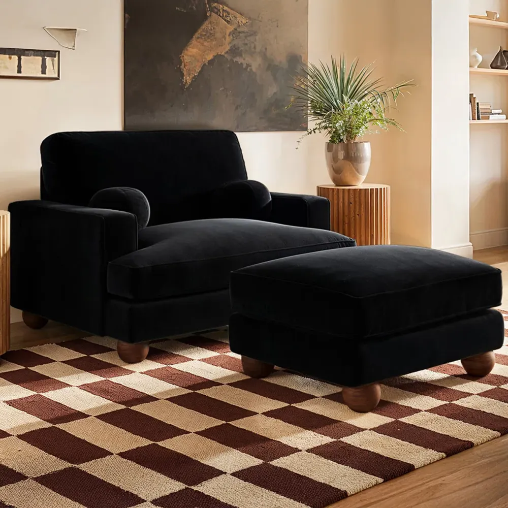 Addison Loveseat and Footstool Set - Black, Velvet image
