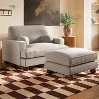 Addison Loveseat and Footstool Set - Cream, Boucle