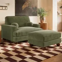 Addison Loveseat and Footstool Set - Green, Velvet