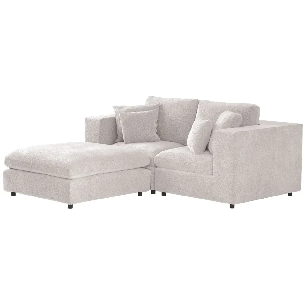 Asher 3-Seater Sofa with Footstool - Beige, Boucle